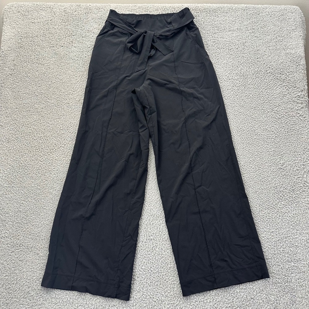 Lululemon Noir Wide Leg Pants Black High Rise Tie Waist Size 10 W5BTLS